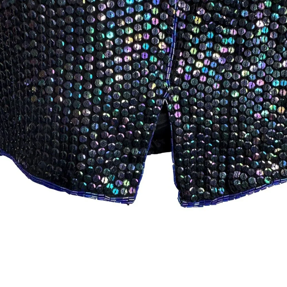 VTG Black Iridescent Mermaidcore Dark Fairy Sequin‎ Skirt 100% Silk Size Medium - Picture 6 of 10